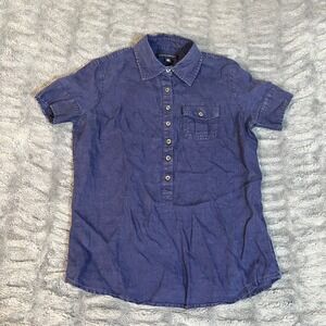 Banana Republic Linen Short Sleeve Shirt Navy Blue Size XS